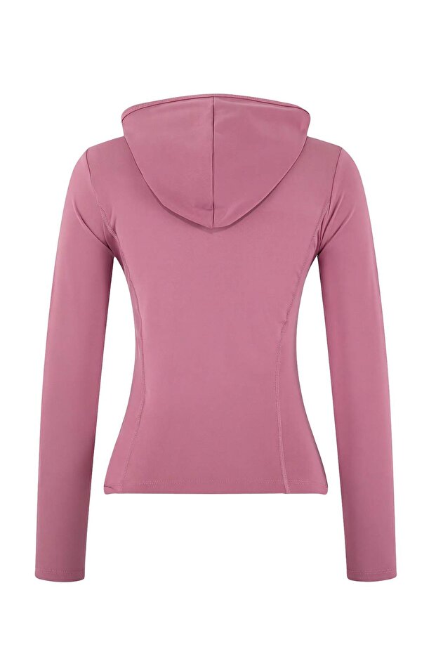 Pembe Soft Fırçalı Kumaş Kapüşonlu ve Reflektör Baskılı Örme Spor Ceket THMAW26SK00000 - 8
