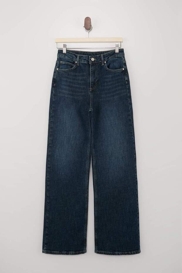 Premium Koyu Mavi More Sustainable Yüksek Bel Az Esnek Wide Leg Geniş Paça Jeans TWOSS26JE00153 - 5