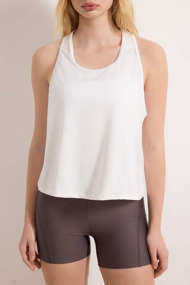Ekru-Bordo 2'li Micro Kumaş Örme Spor T-Shirt THMSS26TS00001 - 5