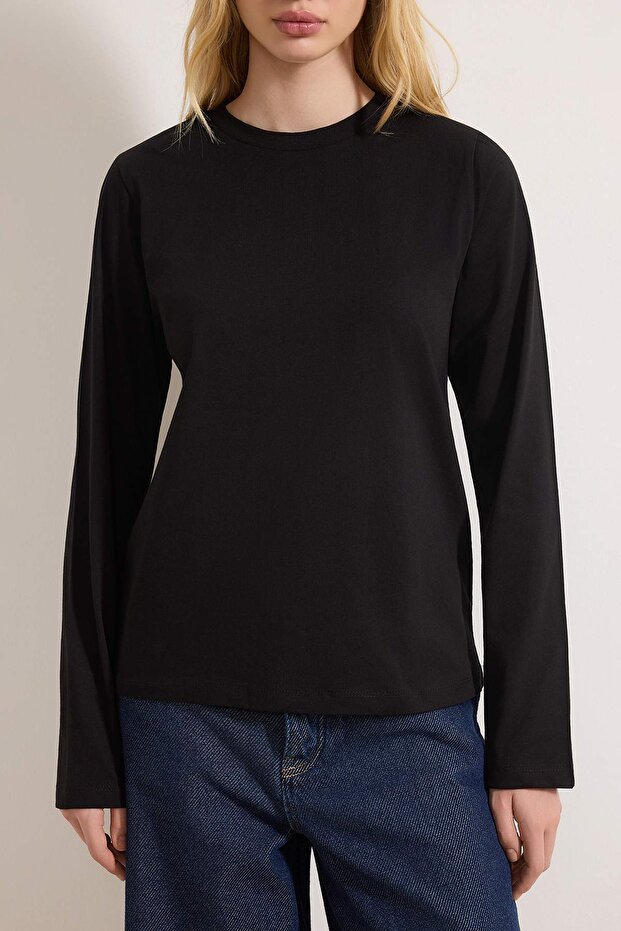 Siyah-Gri 2'li Paket %100 Pamuk Bisiklet Yaka Regular/Normal Kesim Örme T-Shirt TWOAW25TS00001 - 5