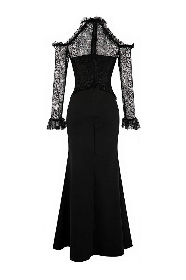 Siyah Dantel Maxi Abiye & Mezuniyet Elbisesi TPRSS26AE00028 - 8