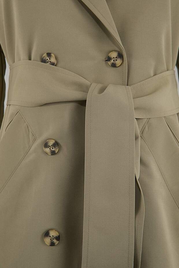 Açık Haki Uzun Oversize Büyük Beden Trençkot TBBSS25BM00002 - 10