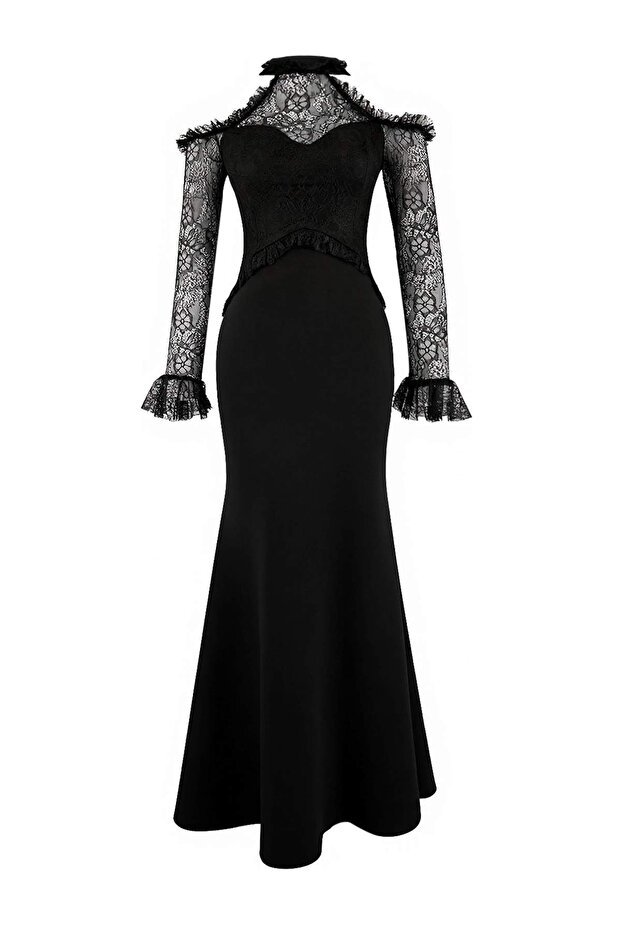 Siyah Dantel Maxi Abiye & Mezuniyet Elbisesi TPRSS26AE00028 - 5