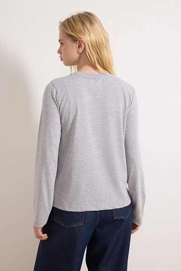 Siyah-Gri 2'li Paket %100 Pamuk Bisiklet Yaka Regular/Normal Kesim Örme T-Shirt TWOAW25TS00001 - 9