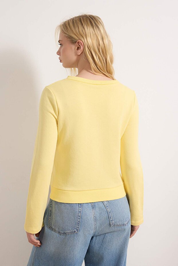 Teen Açık Sarı Düğmeli Regular/Normal Kalıp Örme Sweatshirt TWOAW26SW00162 - 4