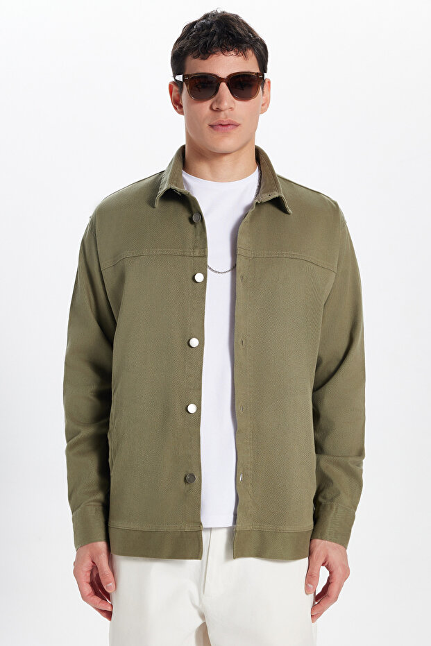 Men's Relax Fit Relax Cut Gabardine Lycra Side Pocket Khaki Jacket Shirt