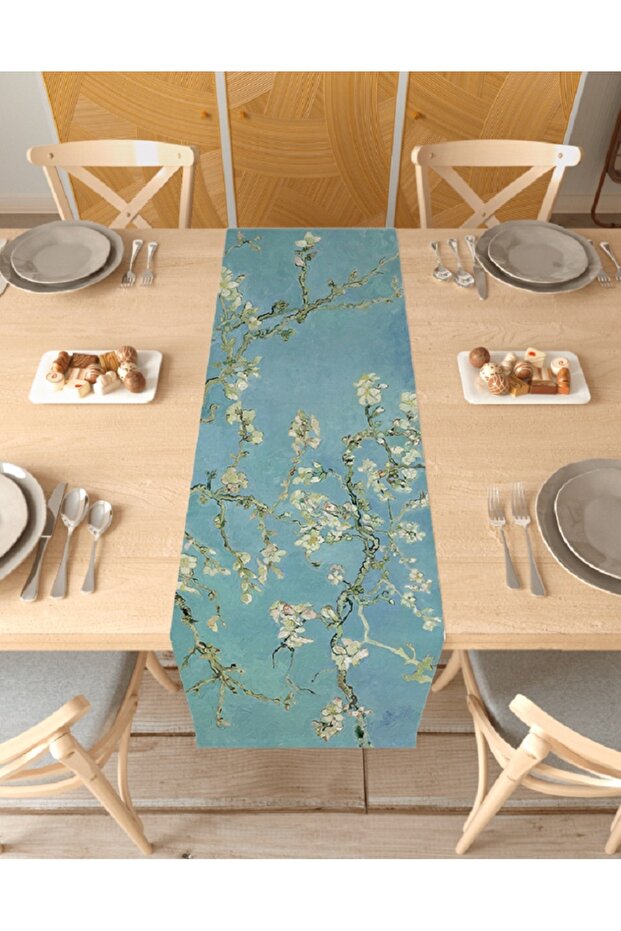Van Gogh Almond Tree Pattern Printed Table Runner Digital Printed Modern Tablecloth 40X150Cm