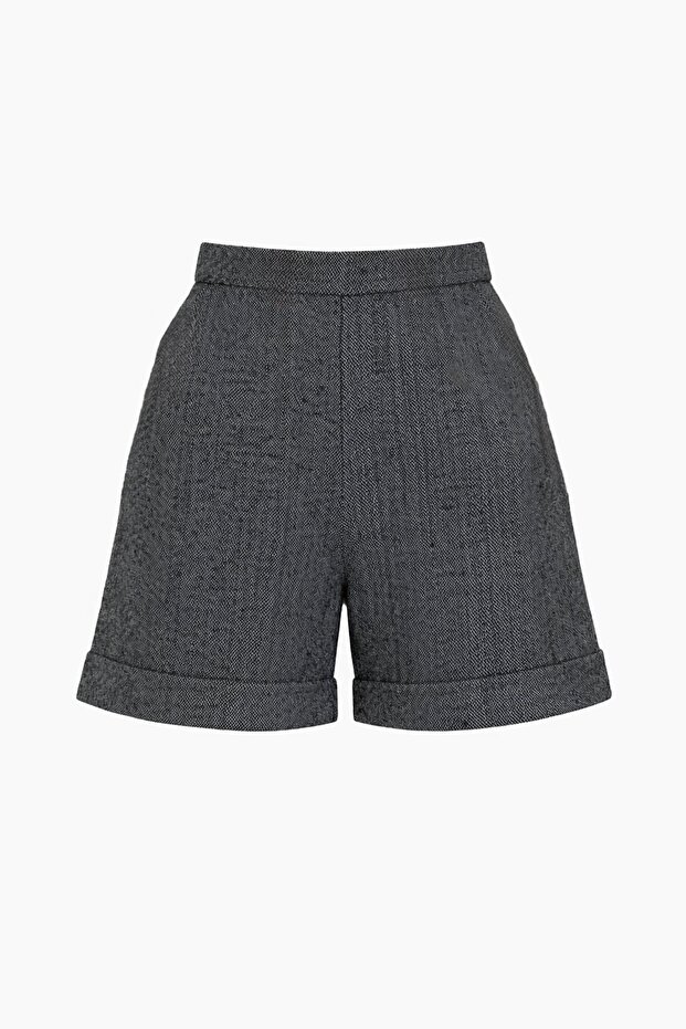 Siyah Duble Paça Çift Cepli Kışlık Kaşe Şort - 4