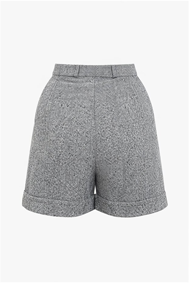 Gri Duble Paça Çift Cepli Kışlık Kaşe Şort - 3