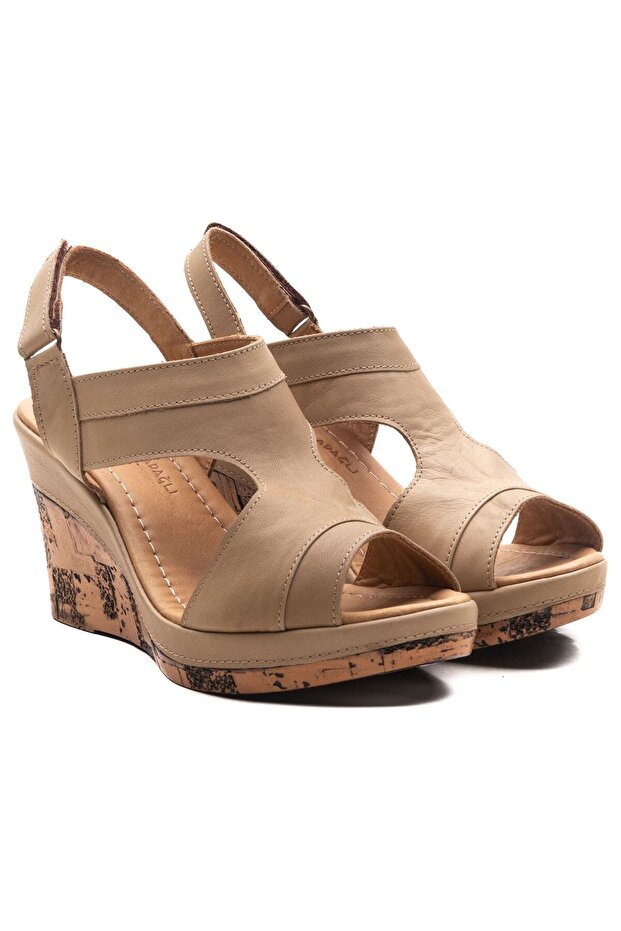 Aditya Genuine Leather Women's Wedge Heel Sandals Sand