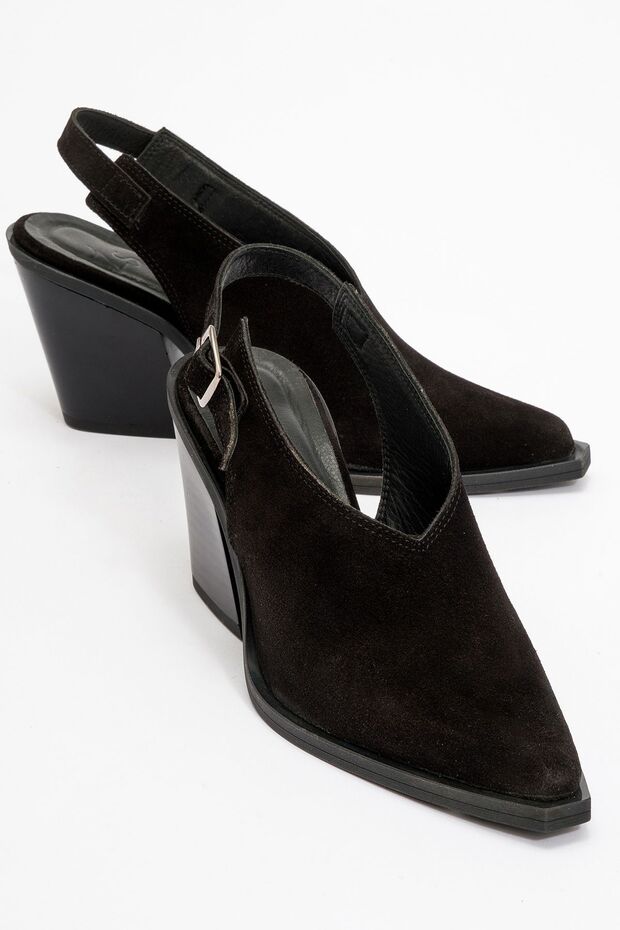 Vales Women's Genuine Leather Western Sandals Black Suede