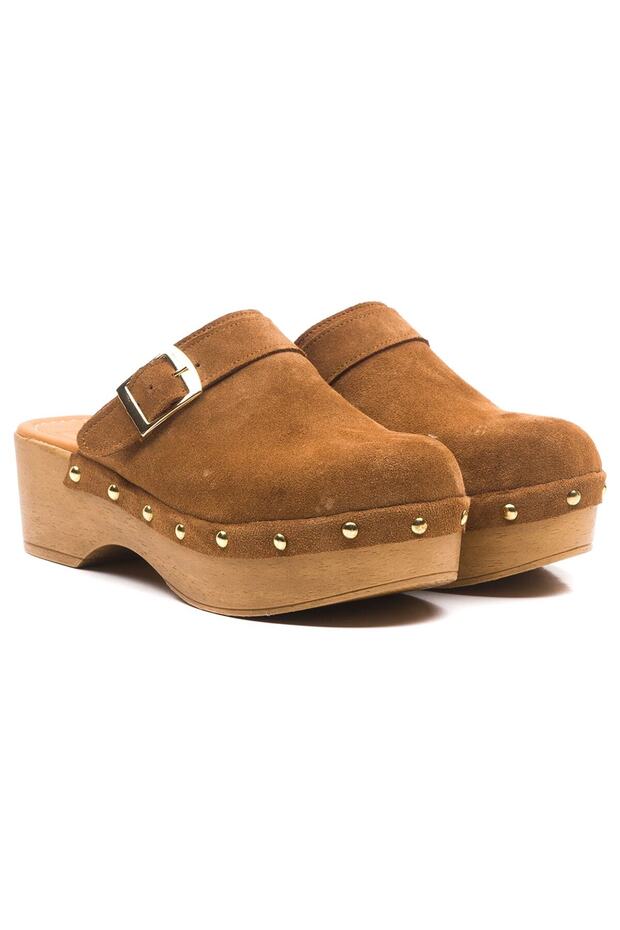 Alven Women's Genuine Leather Clogs Slippers Tan Suede