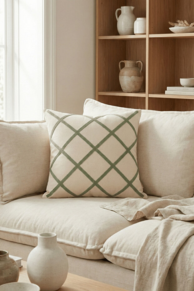 Buldan İşi Linear Patterned Punch Detailed Throw Pillow Cover 42X42 cm