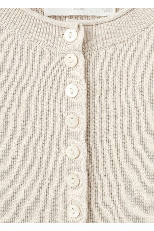 Pamuklu keten düğmeli triko yelek - 8