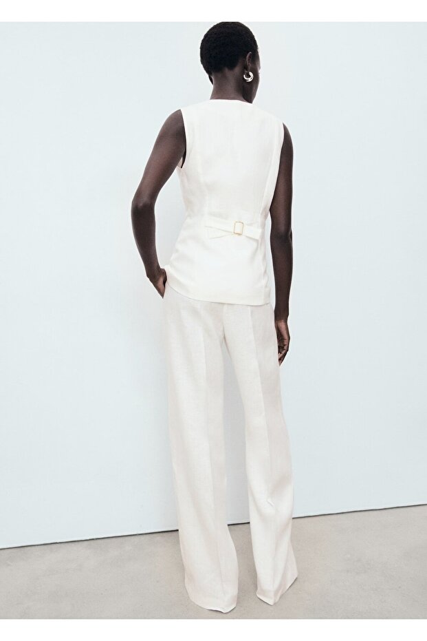 Keten takım elbise tarzı jumpsuit - 4