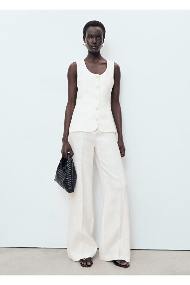 Keten takım elbise tarzı jumpsuit - 2