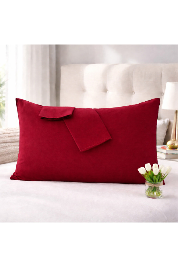 Burgundy Colored Cotton Ranforce Fabric Pillowcase (2 Pcs)