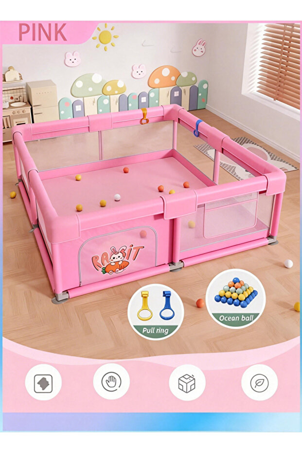 Foldable baby playpen, non-slip base, soft breathable mesh, size 150x180 cm