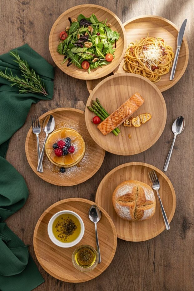 Emmy - 6 Parça Bambu Pasta Seti Servis Tabağı - 2