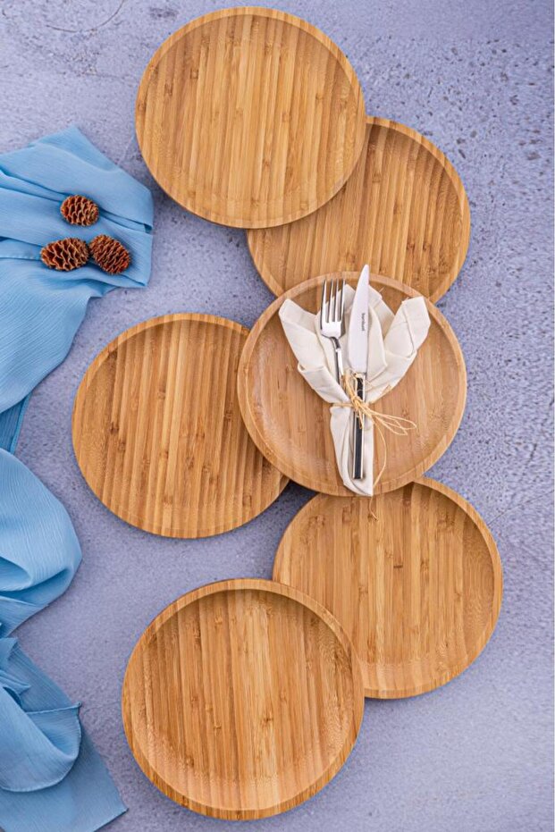 Emmy - 6 Parça Bambu Pasta Seti Servis Tabağı - 3