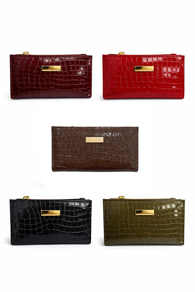 محفظة أساسية بنمط جلد التمساح مع سحاب ذهبي - 4