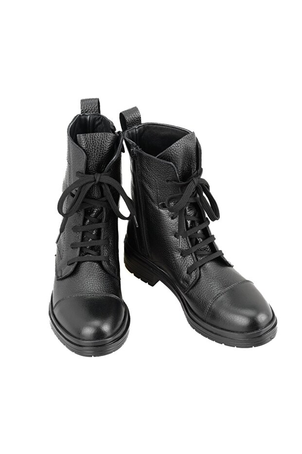 Kadın Siyah Fermuarlı Deri Bot - 4