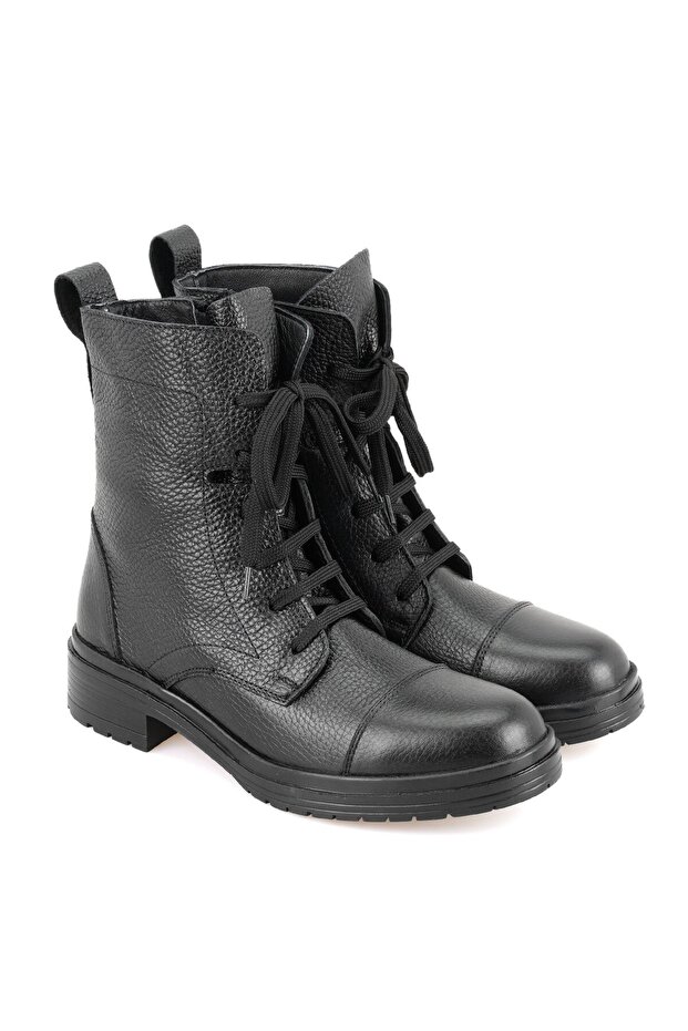 Kadın Siyah Fermuarlı Deri Bot - 1