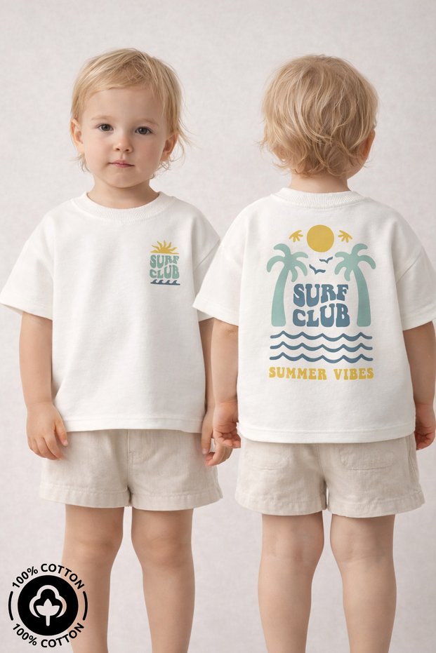 Unisex Crew Neck Surf Club Printed 100% Cotton Oversized T-Shirt Baby-Child