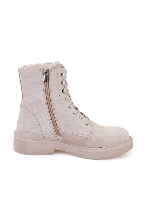 Kadın Bej Fermuarlı Deri Postal Bot - 3