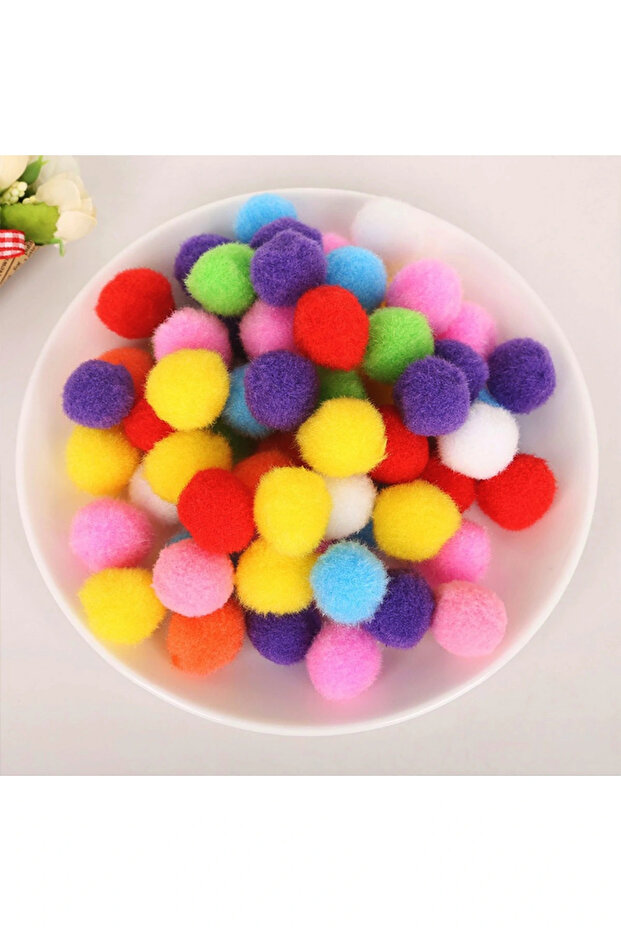 Mixed Color (20mm) Plush Pompom (50 Pieces)