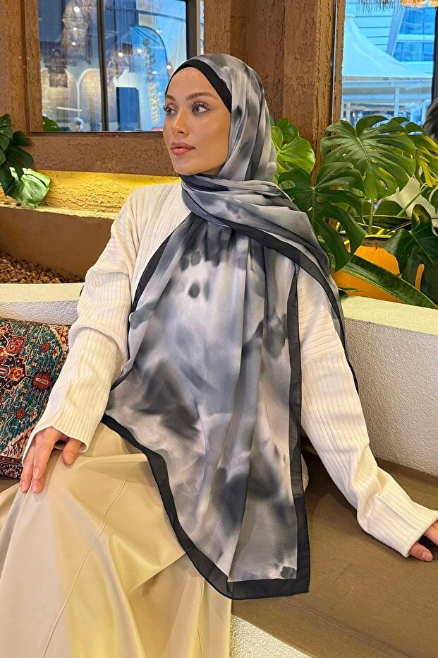 نمط الباتيك شال ناعم أسود - 3