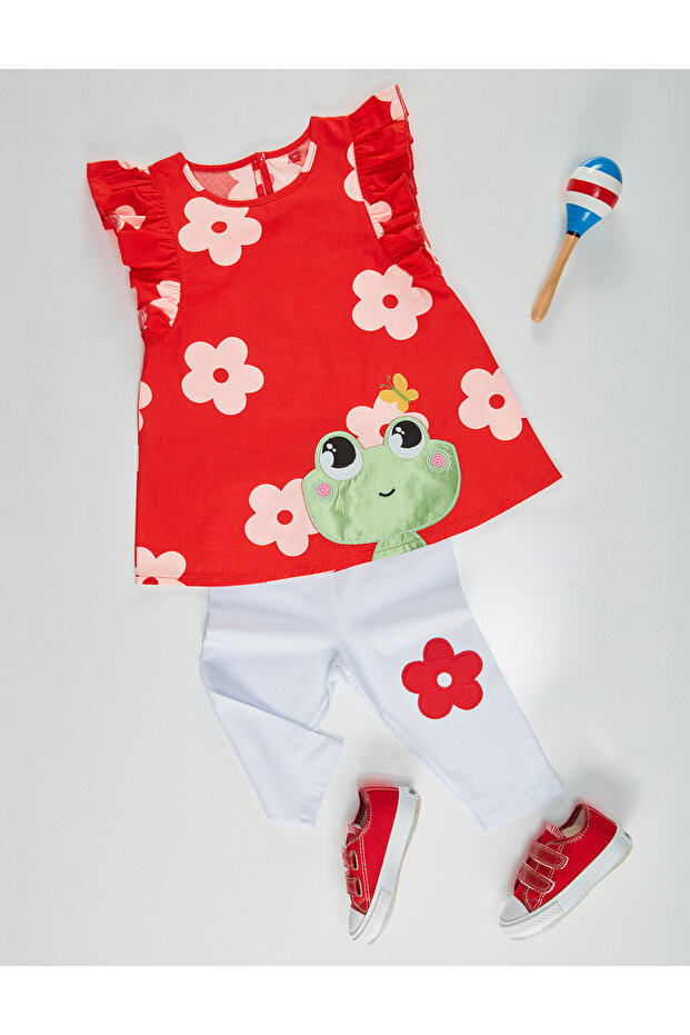 Frosch-Tunika-Strumpfhosen-Set für Mädchen in Rot und Weiß - 3