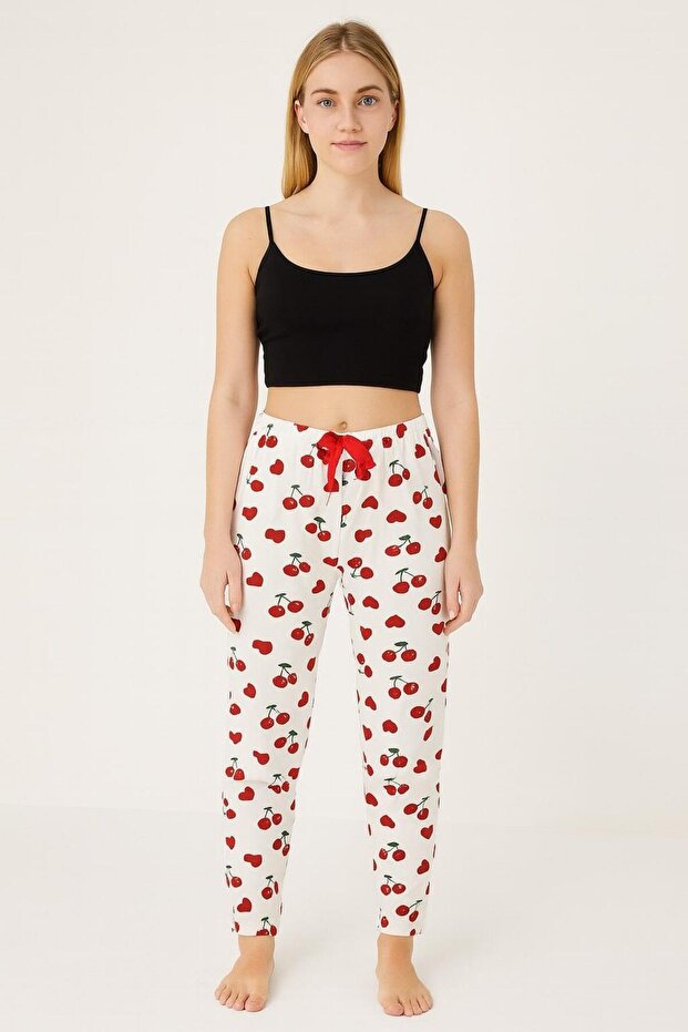 Women's Cherry Patterned Cotton Lycra Single Bottom Pants