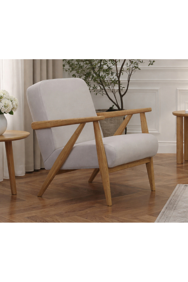 Levy Açık Meşe Berjer - Kadife - 1