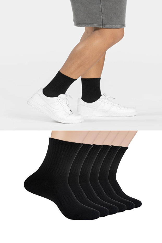 6 Pairs No Logo Black Seamless Cotton Tennis Unisex Socks