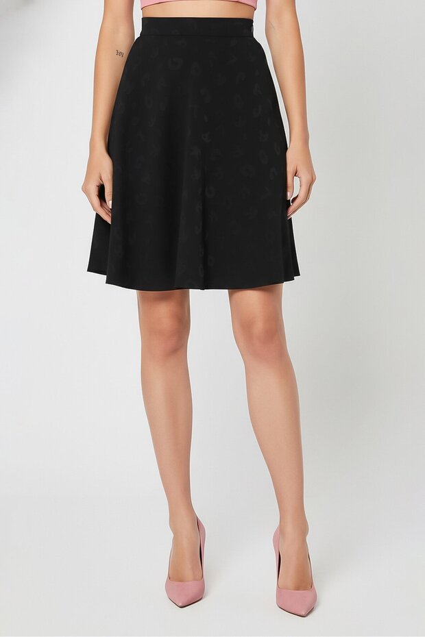 Women Allover Print A Line Skirt, Black