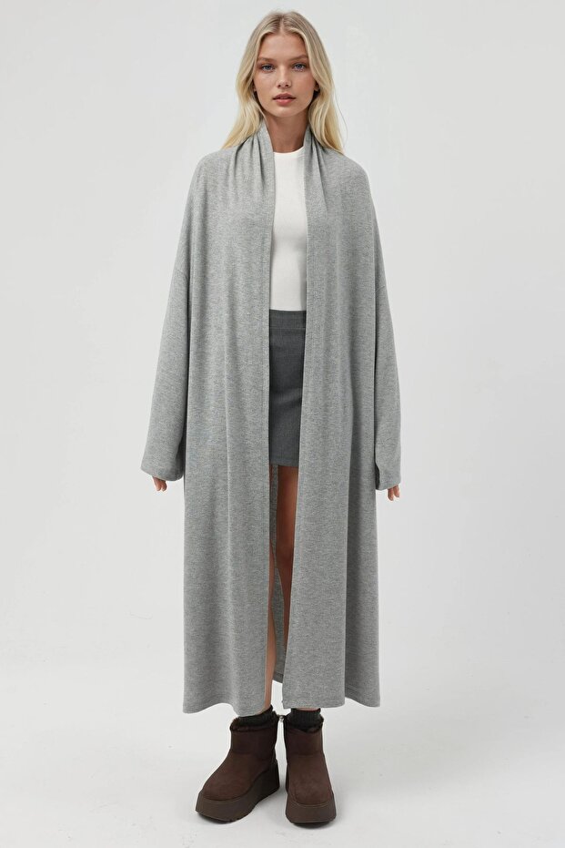 BUSEM Önü Açık Uzun Esnek Örme Hırka - 6