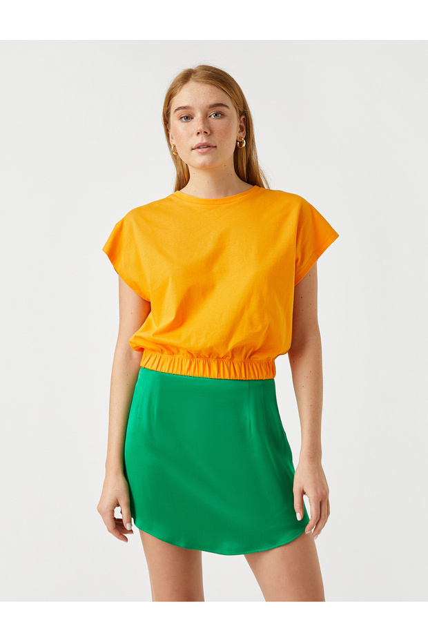 Beli Lastikli Pamuklu Crop Basic Tişört - 3
