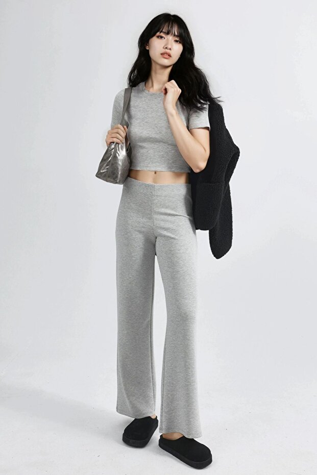 BUSEM Bisiklet Yaka Esnek Örme Crop Top - 5