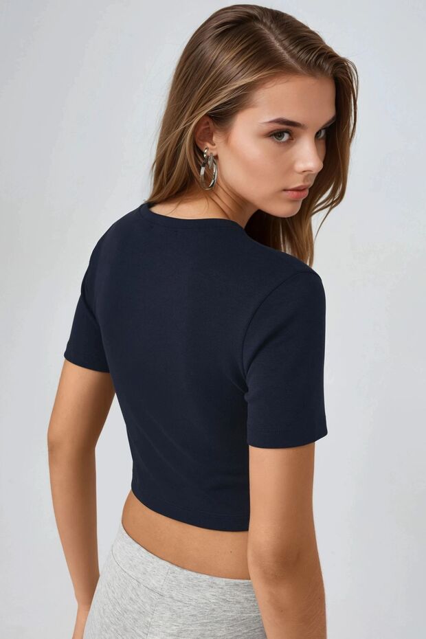 BUSEM Bisiklet Yaka Esnek Örme Crop Top - 3