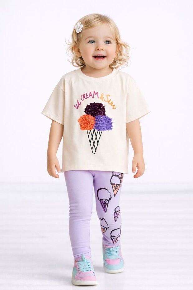 Girls Ice Cream Print T-Shirt and Leggings Set - 2 Pack Summer Set 1906L