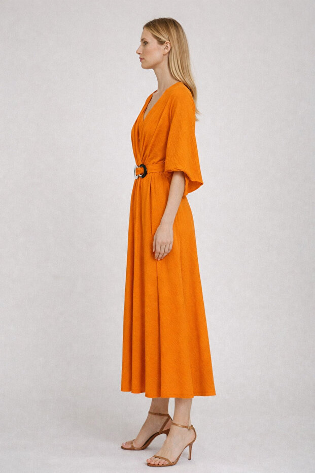 V Yaka Midi Boy Elbise - 3