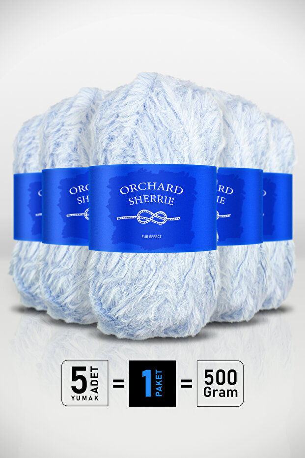 Baby Blue • 5-Pack × 100 Gr / 60 m • Rabbit Hair Textured • Thick Fur Plush Knitting Yarn