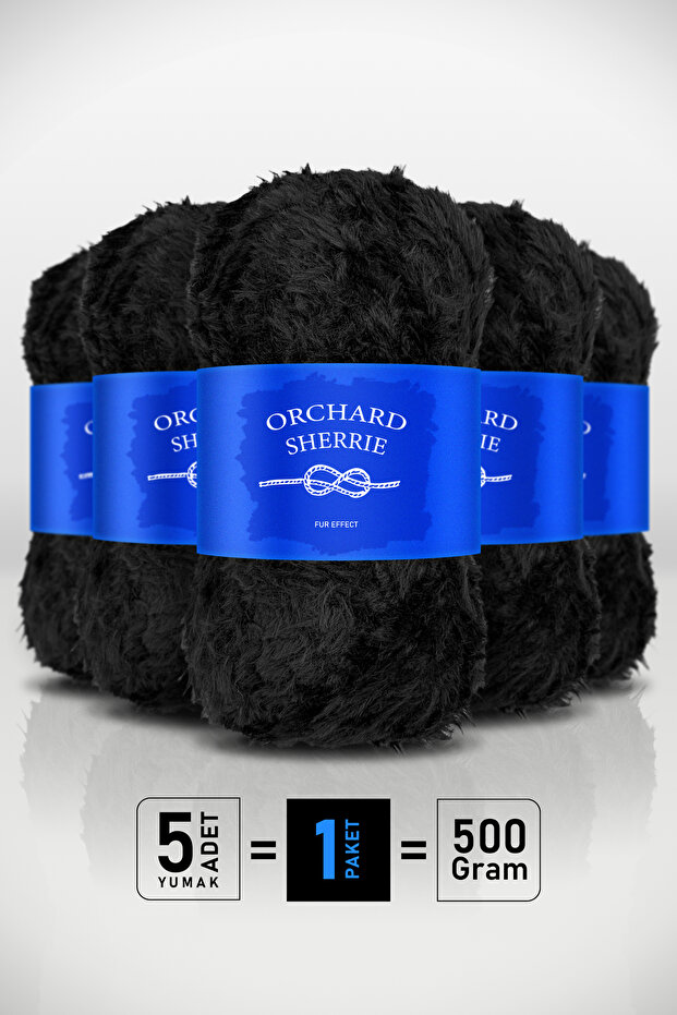 Black • 5-Pack × 100 Gr / 60 m • Rabbit Hair Texture • Thick Fur Plush Knitting Yarn