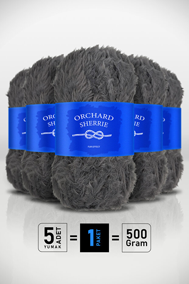 Dark Gray • 5-Pack × 100 Gr / 60 m • Rabbit Hair Texture • Thick Fur Plush Knitting Yarn