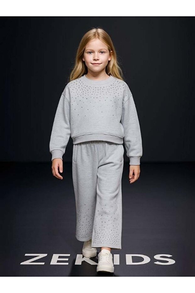 Girl's Stone Embroidered Tracksuit Set