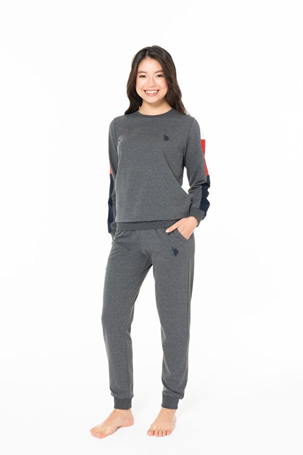 20115 Women's Anthracite Melange Round Neck Long Sleeve Pajama Set