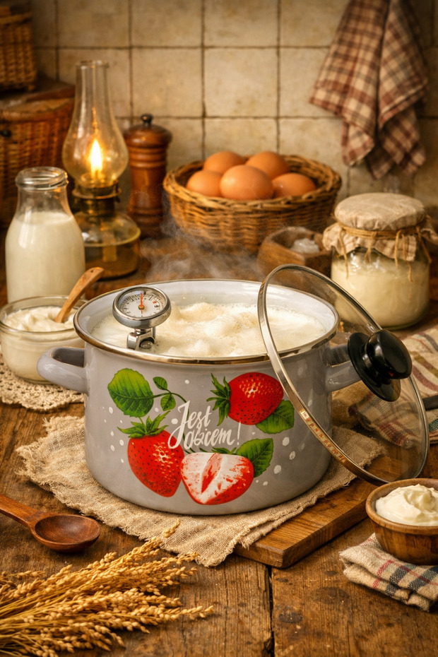 Strawberry Decor Enamel Pot 4.5 Liter 24 cm Diameter Milk Yogurt Soup Pot