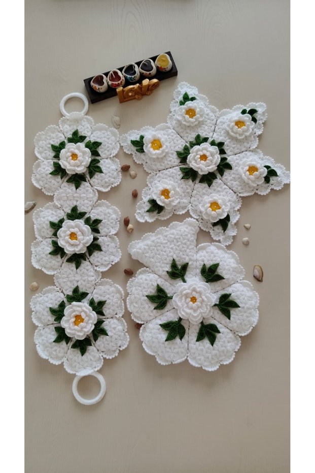 Dowry Gift Hand Knitted Snowdrop Model 3-Piece Linen Set