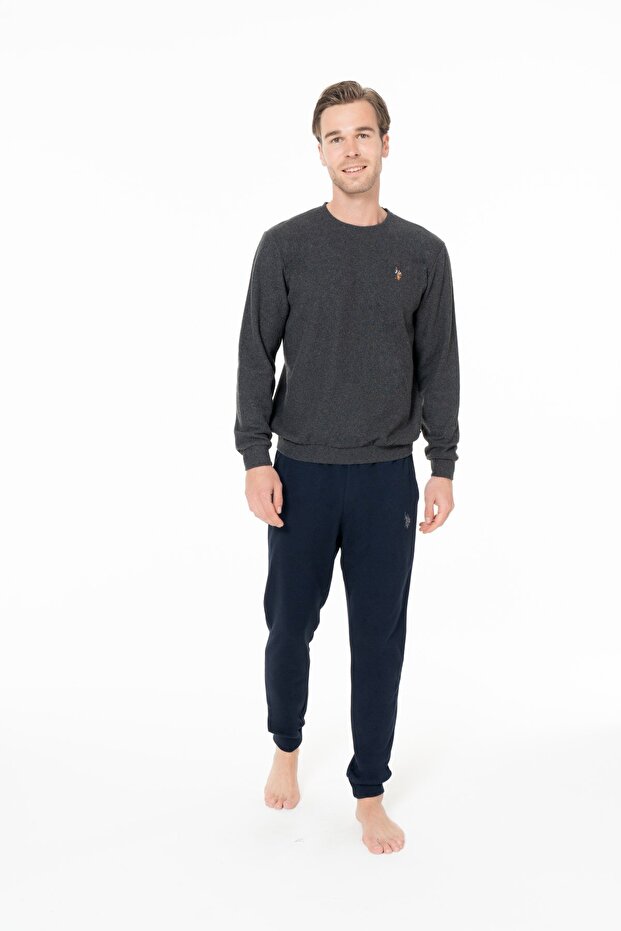 18995 Men's Anthracite Round Neck Long Sleeve Pajama Set-Anthracite-M